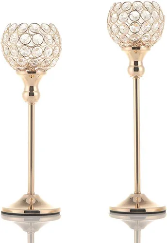 Vista 9 de Juego de 2 portavelas de cristal dorado para chimenea, mesa auxiliar, decoración de bodas, hogar, Halloween, centros de mesa 13“ Tall Tea Light