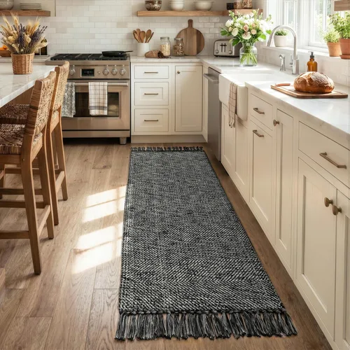Vista 92 de Collive Alfombra de Baño Negra, 2' x 3' Tejida a Mano Lavable Alfombras Pequeñas de Cocina, Alfombra de Entrada Reversible de Algodón Alfombra