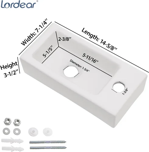 Vista 6 de Lordear Lavabo pequeño de baño montado en la pared, lavabo de esquina de baño de 15" x 7", lavabo flotante para lavado de manos colgado en la pared