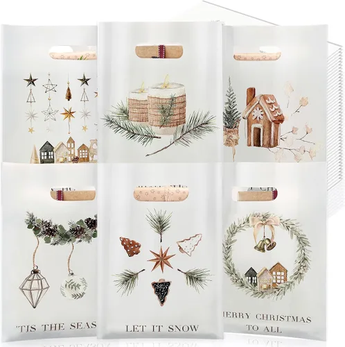 Vista 8 de Sinmoe 200 piezas bolsas de plástico de Navidad a granel, bolsa de regalo de mercancía de Navidad con asa de 9" x 12", reutilizable, bolsa