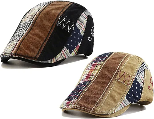 Vista 14 de Paquete de 2 gorras planas de algodón a cuadros para hombre, diseño de Ivy Cabbie Golf Gatsby