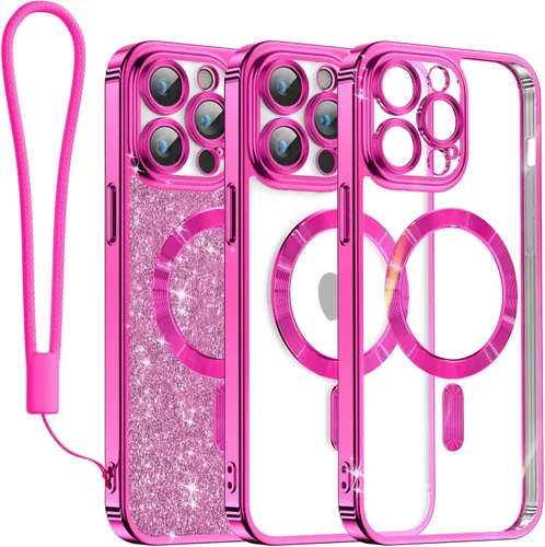 Vista 37 de Meifigno - Funda diseñada para el iPhone 16 Pro de 6.3", [Tarjeta de purpurina y correa para la muñeca] [Compatible con MagSafe]
