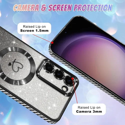 Vista 684 de Bonoma - Funda compatible con Samsung Galaxy S21 Plus, diseño de corazón con purpurina, color rosa Support for MagSafe, Plating Magnetic Case TPU