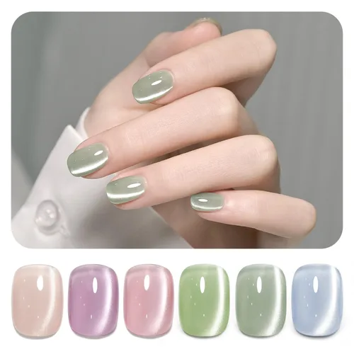 Vista 24 de GAOY Juego de esmaltes de uñas de gel con purpurina de ojo de gato con imán y galaxia colorida para ojos de gato holográficos, manicura de gel