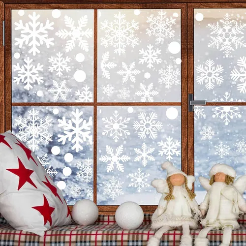 Vista 8 de 321 piezas de calcomanías de Navidad para ventana - 9 hojas de copos de nieve, diseños de invierno y festivos para ventanas de vidrio