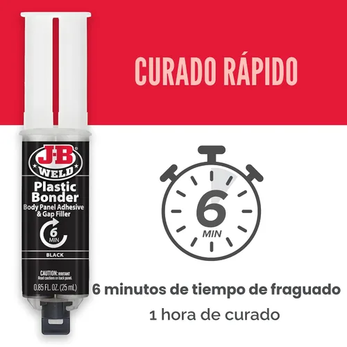 Vista 3 de J-B Weld 50139 Jeringa adhesiva y relleno de huecos Plastic Bonder para paneles de carrocería - Negro - 25 ml