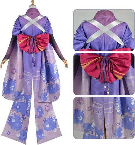 Vista 9 de YJCOS Game Raiden Shogun - Disfraz de kimono para cosplay, traje de Halloween, uniforme con peluca