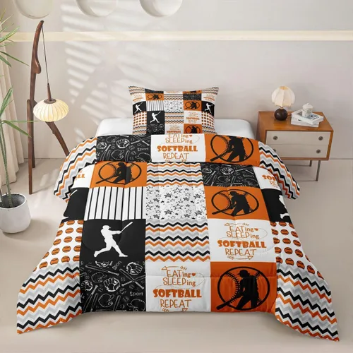 Vista 82 de Erosebridal Softball Comforter Set Patchwork Buffalo Plaid Twin Bedding Sets for Girls Kids Teens Child Galaxy Stars Ball Game Baseball Comforter