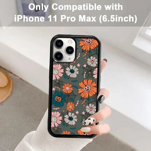 Vista 7 de Funda para iPhone 11 Pro Max, funda protectora de poliuretano termoplástico (TPU) a prueba de golpes, diseño de cabeza de calabaza, diseño de araña
