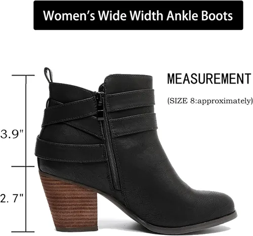 Vista 4 de Luoika Botines anchos para mujer, tacón medio extra ancho con cremallera lateral.