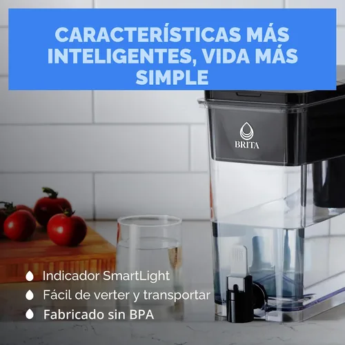 Vista 4 de Brita Dispensador de jarra de agua XL de 27 tazas, incluye 1 filtro Elite