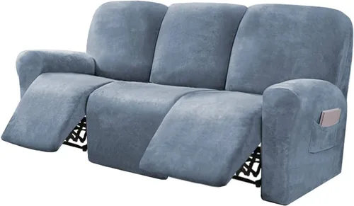 Vista 10 de Funda para sofá reclinable de 8 piezas, terciopelo elástico para sofá reclinable de 3 plazas, funda suave y gruesa para sofá reclinable, protector