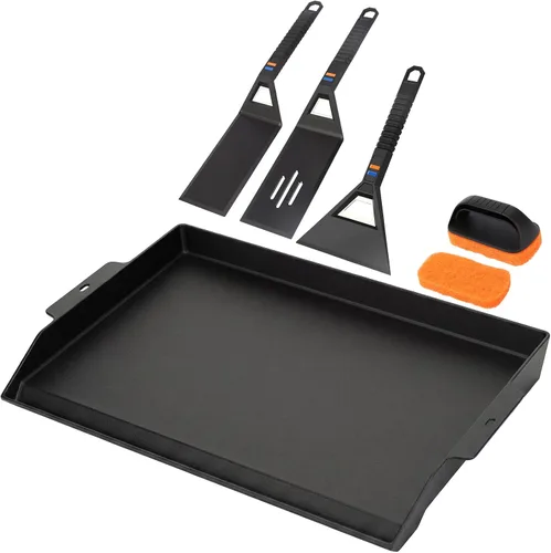 Vista 12 de Utheer Kit de plancha, 17 x 13 pulgadas de hierro fundido pre-sazonado con 5 herramientas de nailon antiadherentes sin arañazos, segura, parrilla