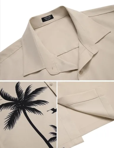 Vista 5 de COOFANDY Camisas hawaianas tropicales de manga corta con botones y bolsillo para hombre