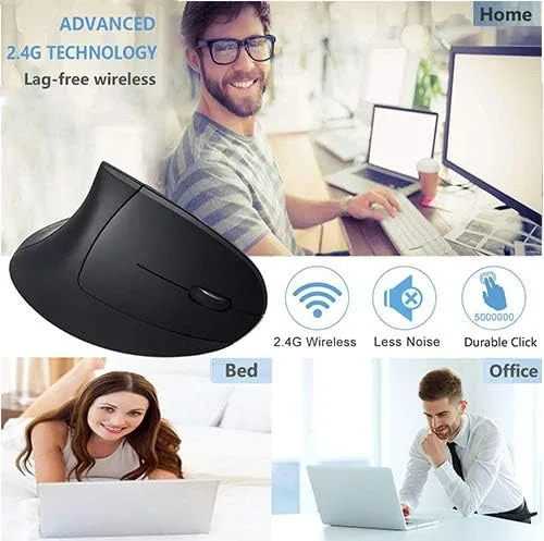 Vista 6 de Acedada Mouse ergonómico, mouse inalámbrico vertical, mouse Ergo óptico recargable, 80012001600 DPI, 5 botones para laptop, escritorio, PC, MacBook