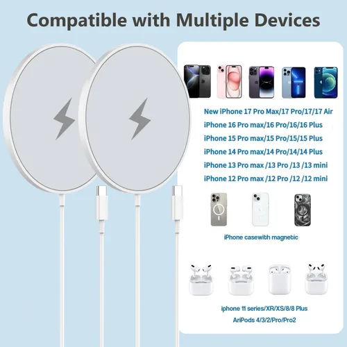 Vista 3 de Magnetic iPhone Wireless Charger 15W Mag Safe Fast Wireless Charger Pad 3FT [Apple MFi Certified] 2Pack Wireless Mag Charging Compatible with