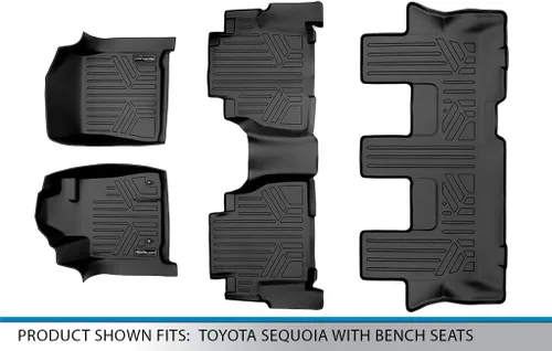 Vista 6 de MAXLINER Juego de alfombrillas protectoras de piso de 3 filas para Toyota Sequoia 2008-2011 Negro