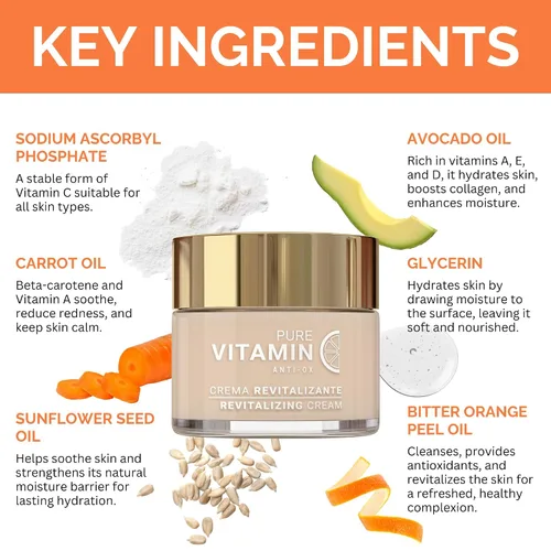 Vista 4 de Noche Y Dia Crema facial con vitamina C, hidratante, ligera, no grasa para todo tipo de piel, fórmula antienvejecimiento para líneas finas, arrugas