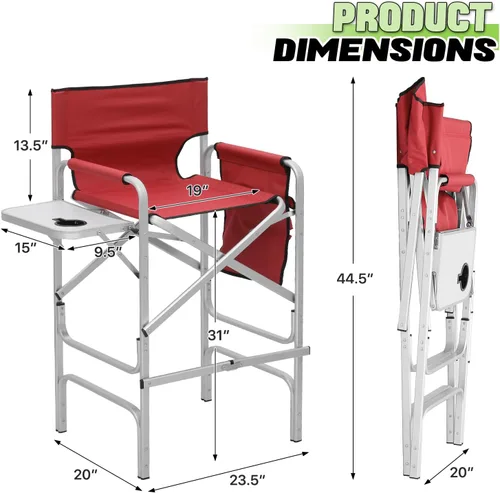 Vista 3 de Magshion Silla alta de director para personas mayores y maquilladores, altura del asiento de 31 pulgadas, capacidad de 250 libras, silla plegable