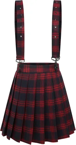 Vista 2 de chouyatou Minifalda plisada a cuadros con correa decorativa para mujer
