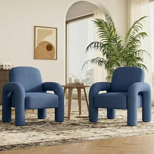 Vista 14 de Dewhut Silla moderna con acento Sherpa, sofá individual tapizado de estilo teddy, silla de lectura acogedora y esponjosa para sala de estar Negro