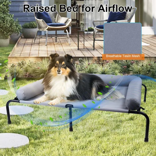 Vista 4 de Cama elevada grande para perros con almohadas, cama elevada para mascotas con cojín para exteriores, cuna indestructible a prueba de mordidas