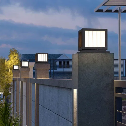 Vista 5 de Luces de poste al aire libre, luz solar de poste al aire libre de acero inoxidable vidrio luz de jardín IP55 impermeable poste luz hogar Villa valla
