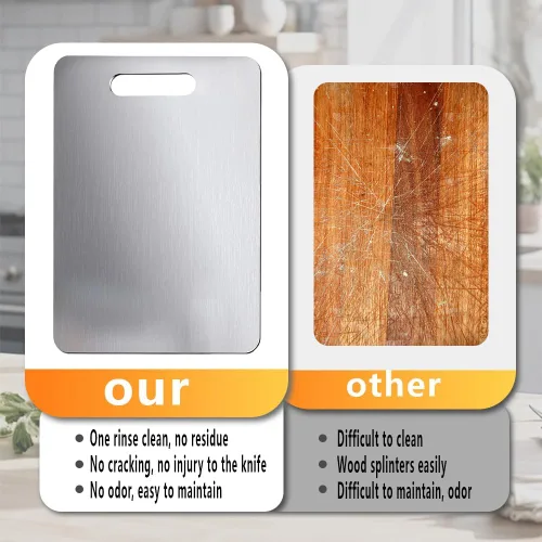 Vista 4 de Tabla de cortar de titanio, tablas de cortar de titanio puro para cocina, tablas de cortar no tóxicas, de doble cara, grado alimenticio, fáciles