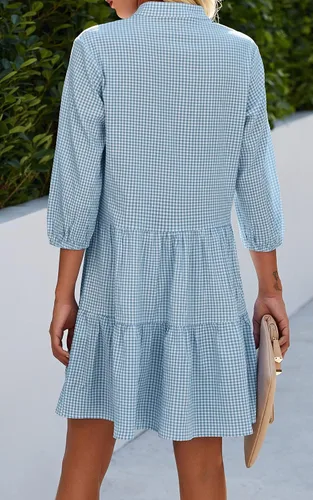 Vista 3 de CCTOO - Vestido de verano para mujer - Vestido camisero informal con cuello en V, manga 34y botones, estampado floral, suelto y fluido