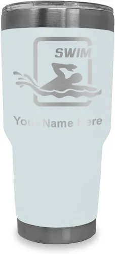 Vista 35 de LaserGram Vaso aislado al vacío de 20 onzas, para natación, grabado personalizado incluido (negro) Engraved Gift for Swimmers, Vacuum Insulated