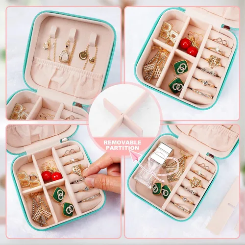 Vista 2 de Pequeñas cajas de joyería de viaje, organizador de joyas portátil, cajas de almacenamiento para aretes, anillos, collares, cajas de joyería