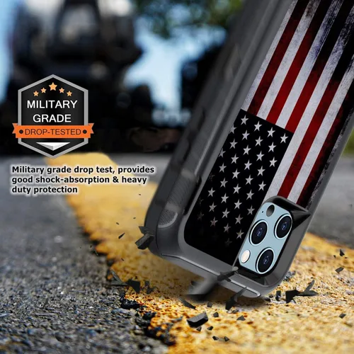 Vista 6 de Funda compatible con iPhone 13 Pro con protector de pantalla, diseño de bandera americana antigua para hombres y niños, 3 capas, resistente, a