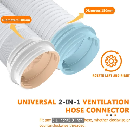 Vista 4 de Conector de manguera de aire acondicionado portátil para ambos 5.1"/5.9" Exhasut Vent Hoses, Universal Exhaust Hose Coupler, Universal Mobile AC