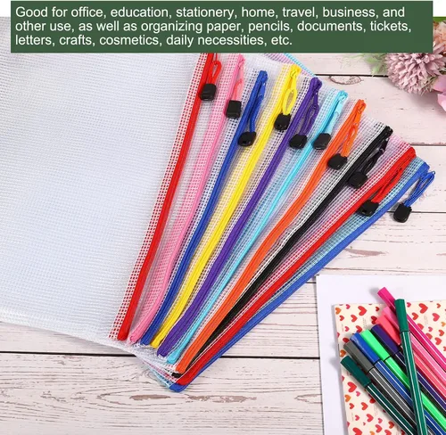 Vista 5 de YOKIVE Paquete de 3 bolsas de malla con cremallera, bolsillos de malla impermeables A3 Bolsa de plástico para documentos, bolsa de viaje, ideal
