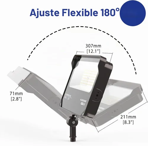 Vista 3 de HYPERLITE Luz de Inundación LED 100W 11000LM, 5000K Luces de Inundación al Aire Libre con Montura de Nudillo, Luces de Inundación Impermeables IP65