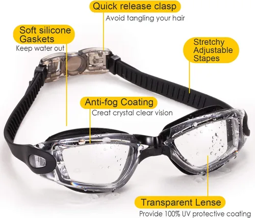 Vista 2 de Gafas de natación, paquete de 2 gafas de natación para adultos, hombres, mujeres, jóvenes, niños
