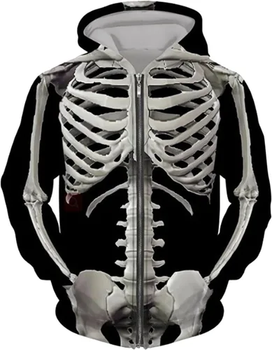 Vista 2 de Sudadera con capucha de Halloween para hombre, manga larga, diseño de esqueleto 3D, conjunto de dos piezas con capucha