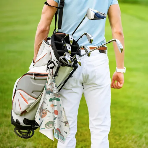 Vista 6 de AUUXVA Divertida toalla de golf con diseño de dinosaurio de animales para bolsas de golf con clip para hombres y mujeres, bonita toalla de golf