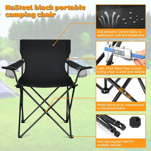 Vista 3 de HaSteeL Paquete de 4 sillas de campamento, sillas plegables de gran tamaño con portavasos para adultos, silla portátil y bolsa de transporte