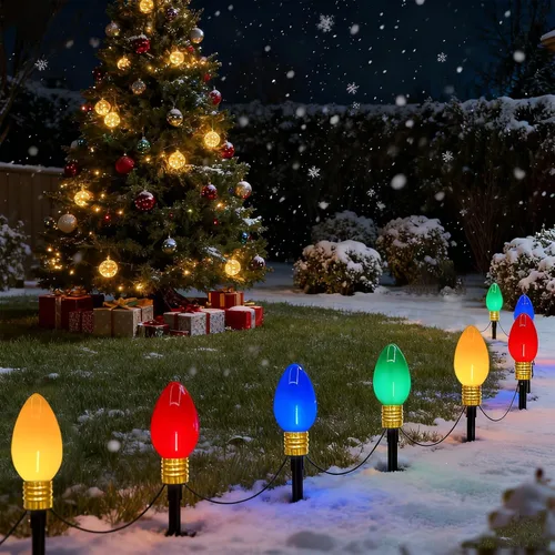 Vista 13 de 11.58m luces LED multicolor para camino de Navidad, 25 luces multicolor extensibles resistentes al clima para camino de Navidad con bombillas LED C9