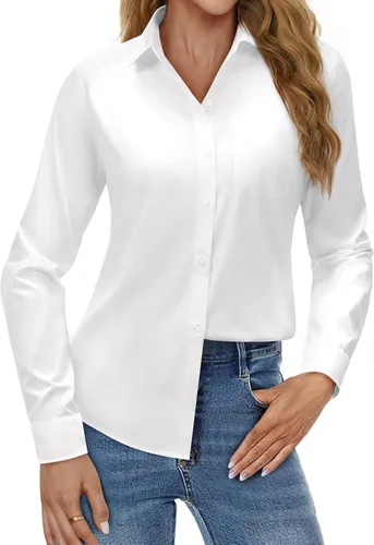 Vista 2 de J.VER Camisas con botones para mujer, camisas de vestir de manga larga, blusas de trabajo con cuello casual de negocios