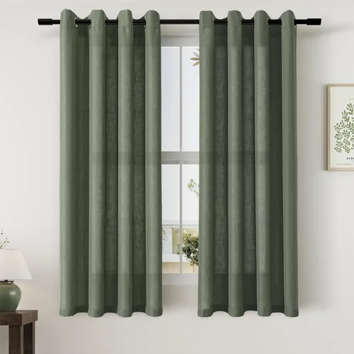 Vista 37 de Cortinas de lino negro para dormitorio y sala de estar de 84 pulgadas de largo, juego de 2 paneles, para habitación de niños, filtro de luz