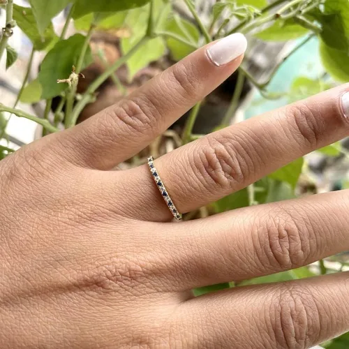 Vista 9 de Blue Sapphire & White Diamond Half Eternity Wedding Band For Women, 14k Gold Finish Sapphire Wedding Band, Ladies Alternate Diamond Ring