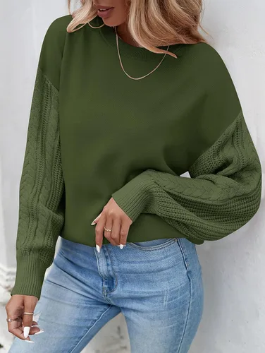 Vista 4 de ZESICA Women's 2023 Fall Long Sleeve Crew Neck Solid Color Cable Knit Chunky Casual Oversized Pullover Sweater Tops