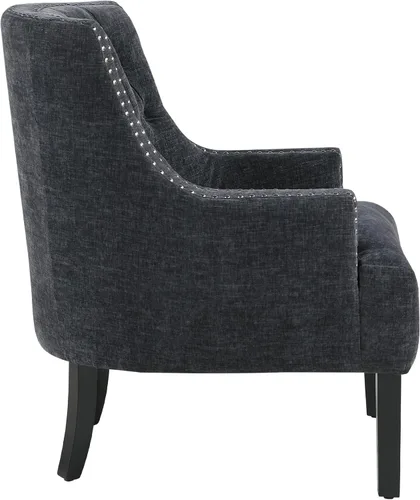 Vista 5 de Lexicon Silla decorativa de lectura, cómoda para dormitorio, sillón tapizado con marco de madera maciza, ribete de cabeza de uñas copetudo, sofá
