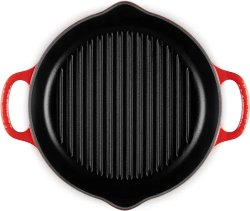 Vista 4 de Le Creuset Parrilla redonda profunda de hierro fundido esmaltado, 9.75 pulgadas, color cereza