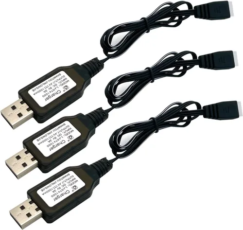 Vista 2 de Paquete de 3 cables de carga USB de batería LiPo de 7.4V 2S de carga rápida 1A con conector XH-3P para RC Car Truck Rock Crawler FPV Drone Avión