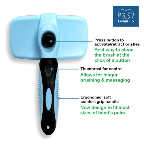 Vista 3 de Cepillo Slicker para Mascotas - Cepillo Autolimpiante para Perros y Gatos con Cerdas Retráctiles para Todo Tipo de Pelo - Púas de Masaje Eliminan