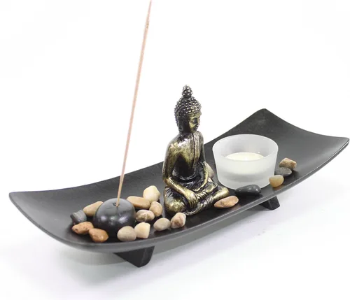 Vista 2 de Portavelas decorativo de Buda con jardín de rocas para la mesa