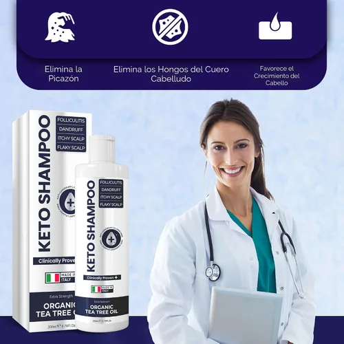 Vista 4 de Champú para Psoriasis Anti Caspa - Champú medicado para el tratamiento de la caspa, escamas, dermatitis seborreica y folikulitis - Solución